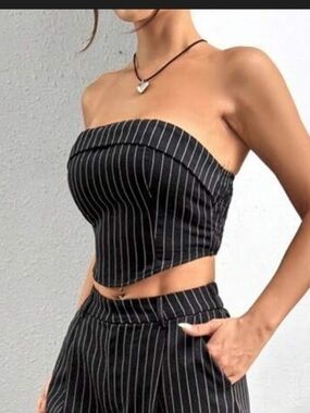 Black Pinstripe Pants Set